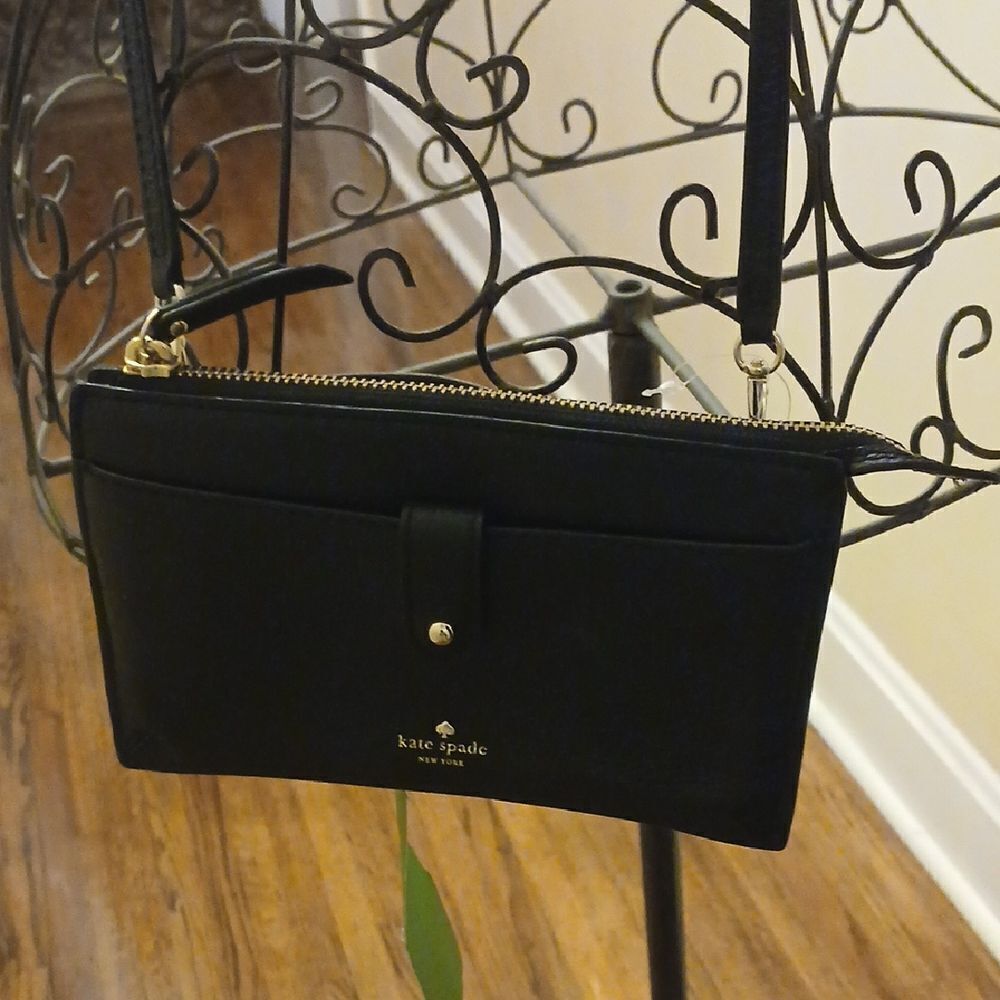 Kate Spade Black Textured Crossbody Bag with Gold Detail